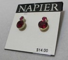 NAPIER Round Faceted Red & Pink Rhinestones Gold Tone Stud Earrings $14 NOC — photo 2