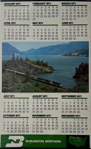 1971 Burlington Northern Railroad Wall Calendar Columbia River Cascades