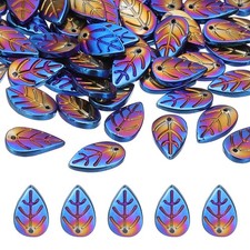 50Pcs Crystal Leaf Beads Czech Glass Beads Spacer Bead, Plated Blue