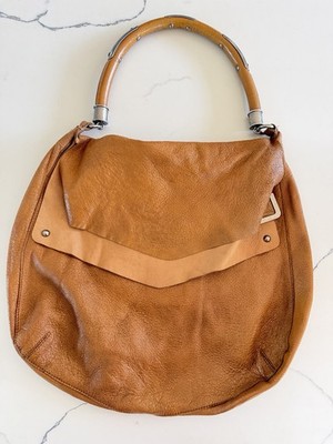 REVEL New York Leather Hobo Bag Cognac Brown Boho Studded Large Tote Slouchy 70s