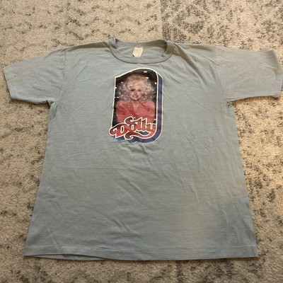 RARE BLUE Mens Sz M/L Vtg 70s Dolly Parton T-Shirt 1978 Holoubek Ebert 50/50 USA