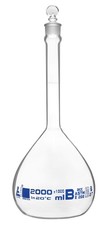 - Volumetric Flask, 2000ml - Class B, ASTM - Tolerance ±1.000 ml - Glass Stop...