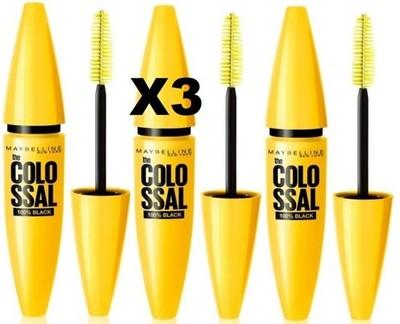 3X Maybelline The Colossal 100% Black Mascara Sealed