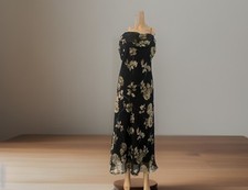 Betsy  Adam By Jaslene Black/Floral Polyester Gown Size 12 90s Y2K Vintage