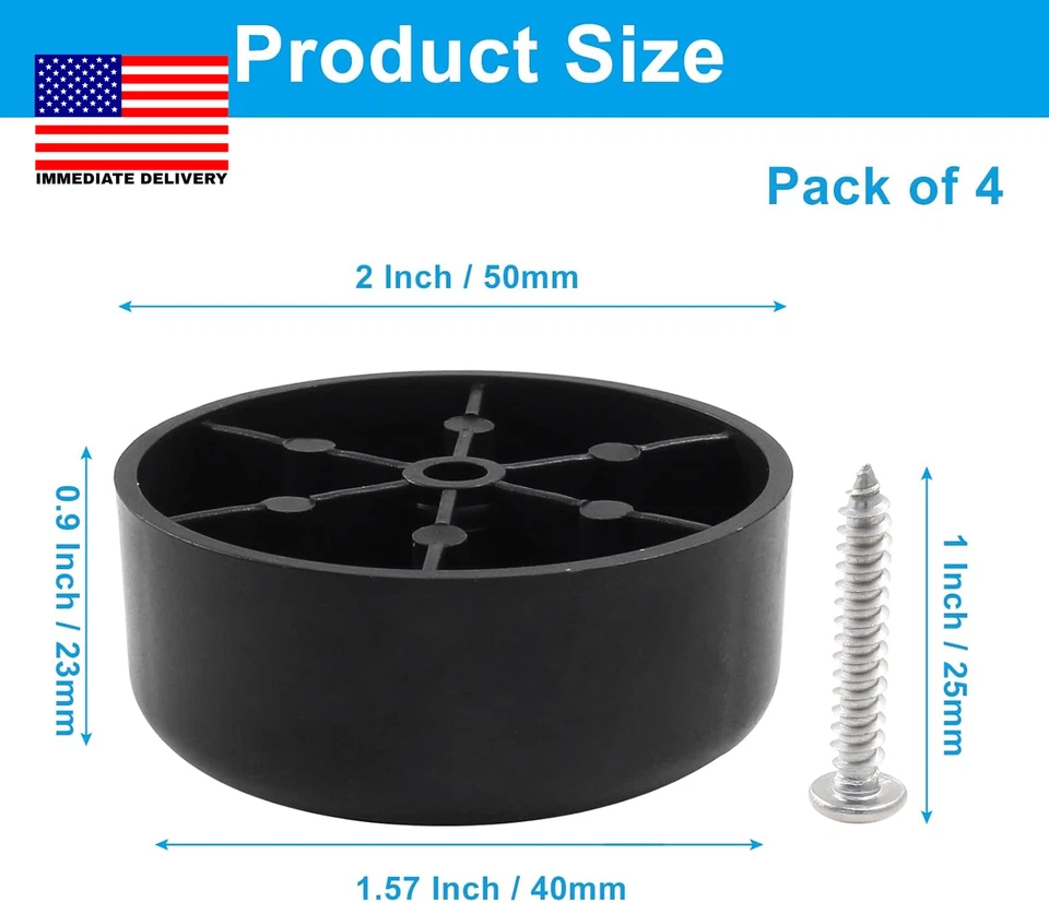 7/8 Inch Plastic Furniture Legs Set of 4, Black Screw in Legs round Tapered Sofa - Image 3 of 4