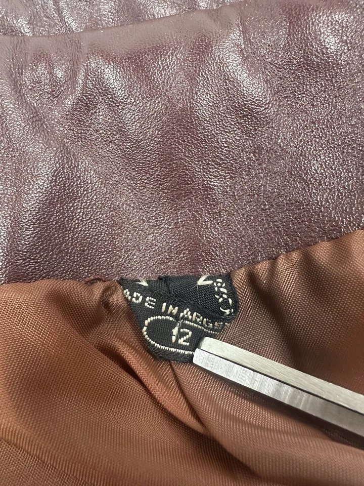 Chaqueta de Cuero Comint Vintage Roja Borgoña Talla 12 Mujer Cuero Genuino Foto 3 de 4
