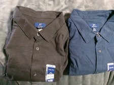 George Men's 3 XL54-56 Super Soft Button Up Stripe Shirt Navy Or Black NWT