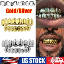 14K Gold Plated HipHop Teeth Grillz Top&Bottom Grill Set Bonus Wax*HIGH QUALITY*