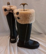 UGG AUSTRALIA Brown Leather Shearling Over Knee Bailey Button Boots. UK Sz 3.5.