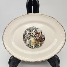 Vintage Oval Meat Serving Platter Victorian Couple Gold Trim 11" x 8"