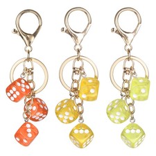 3pcs Lucky Dice Keychain Charm, Resin Dice Keyring with 3 Pendants 3 Colors