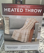 Berkshire Oversized Heated Throw with Auto Shut Off, 60"x70", Plaid Neutral