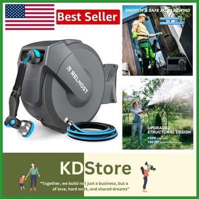 Durable 1/2'' x 65 ft Retractable Hose Reel with Locking Mechanism for Gardens