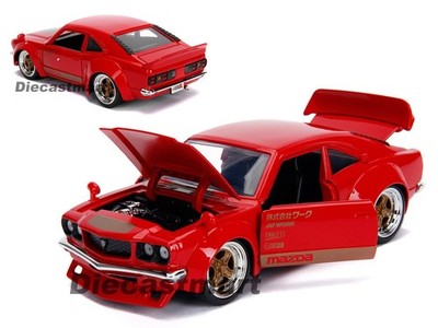 Jada 1:24 JDM Tuners 1974 Mazda RX-3 Glossy Black/Red Diecast