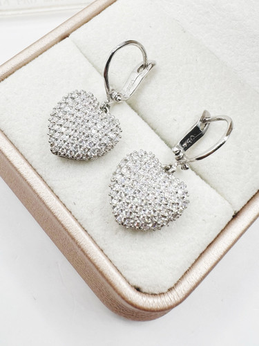 Damen Herz Paar Ohrring Echtes 18KT Weißgold 750 Brillant Diamanten,Neu - Bild 7 von 9