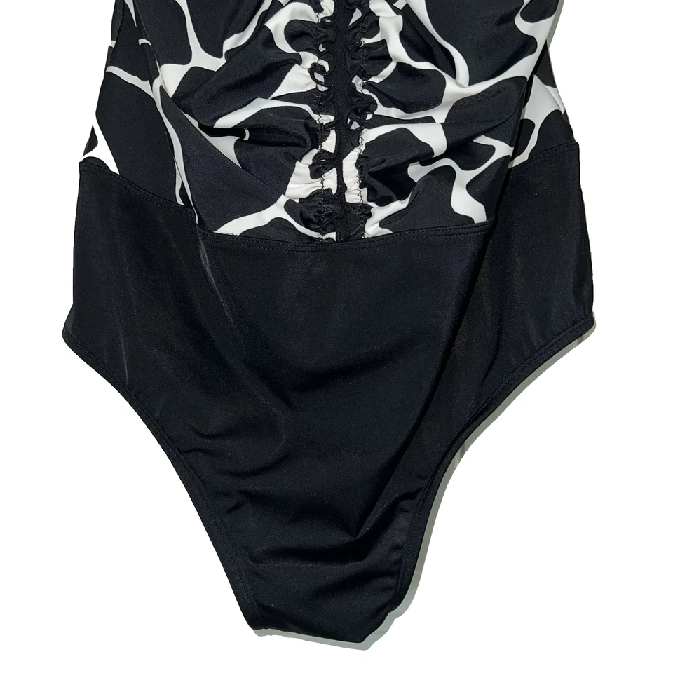 Longitude One Piece Swimsuit Black White Animal Print Tummy Control Plus 20W - Image 3 of 4