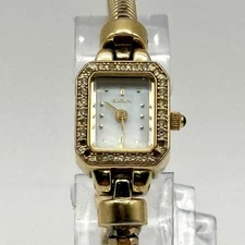 Elgin Womens Square Watch EG013 MOP Dial Swarovski Crystals Gold Tone Japan