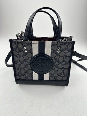 Coach Dempsey Tote 22 features signature jacquard fabric Grey With Logo/stripe
