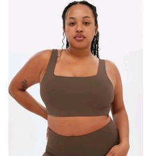 Girlfriend Collective 4XL Tommy Cropped Sports Bra Cafe Brown Square Neck Active