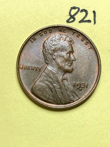 1931-D LINCOLN WHEAT CENT, Almost Uncirculated "AU", low mintage, #821