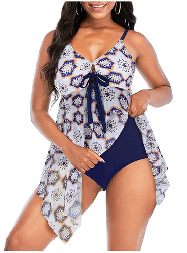 Sz 3XL 1 Piece Tummy Control Swimsuit Flowy Swimdress with Bottom X002YOUZN3 - Picture 2 of 4