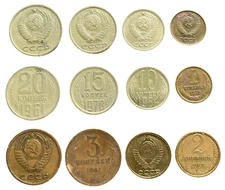 Russia Set of 6 Coins Circulated 1, 2, 3, 10, 15, 20 Kopek World Coins