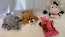 Lot of 4 Hand Puppets CALTOY Soft Plush Lion 9", Mud Splashed Piggy 9" Cow  Rat