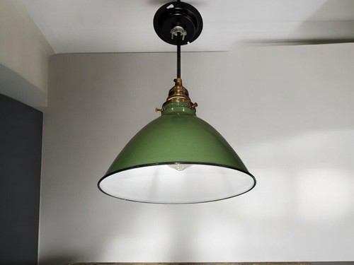 ONE Vintage 9" Porcelain Deep Cone Pendant Industrial Green Lamp Light UL Fitter - Picture 14 of 21