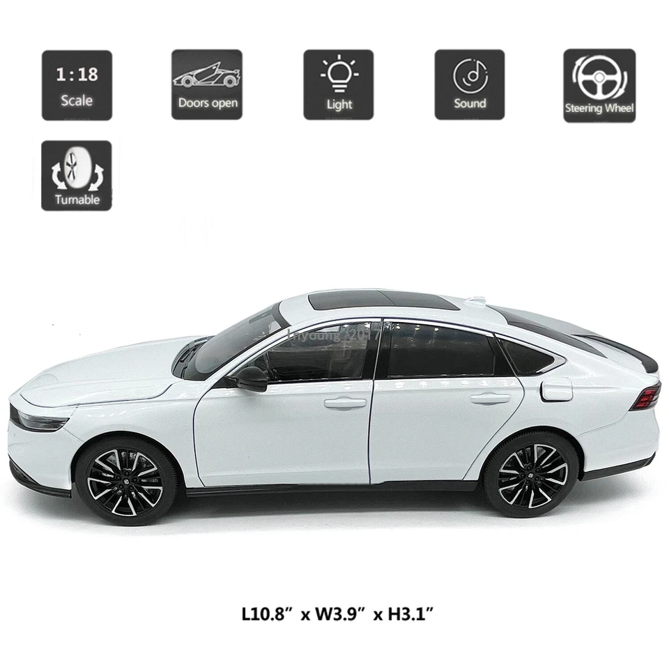 1/18 Honda Accord Model Car Diecast Toy Cars 4 Doors Open with Light Sound White - Image 2 of 4