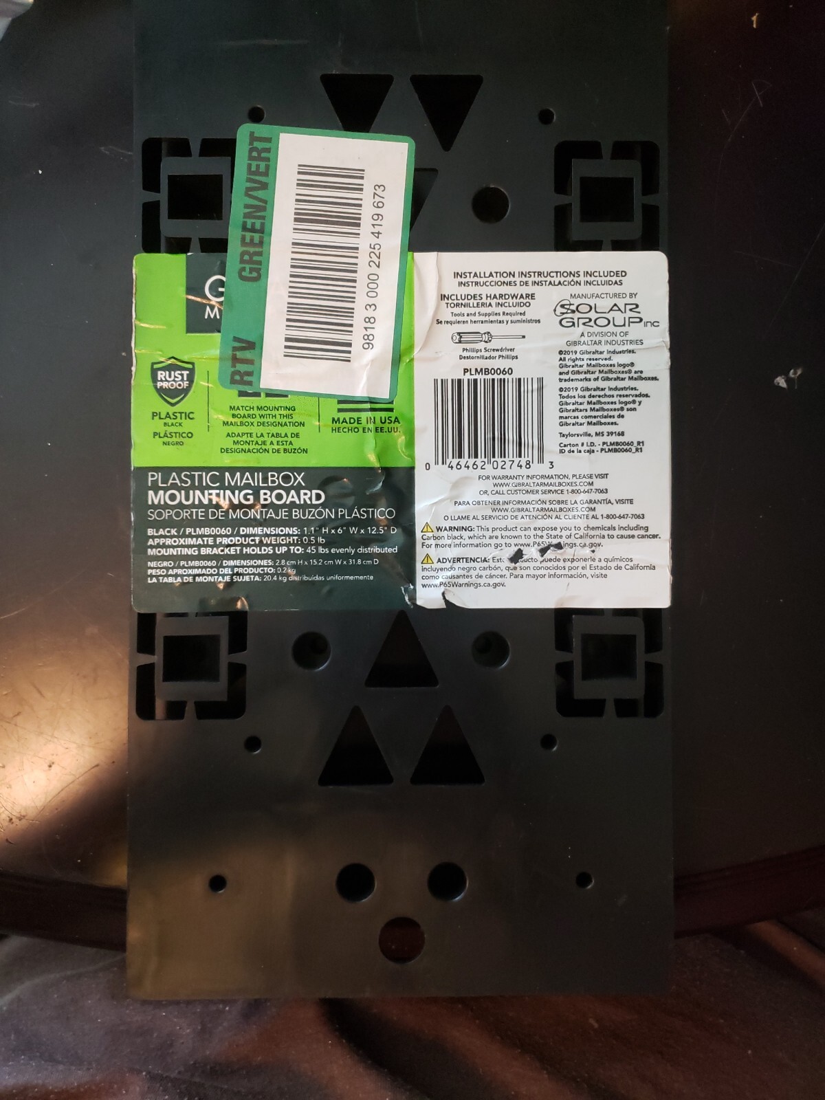 Mailbox Mounting Board Plastic PLMB0060 Universal Plate, Black New eBay