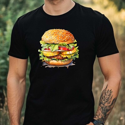 Herren T-Shirt  Aquarell Cheeseburger Motiv Baumwolle Größe XS bis 5XL