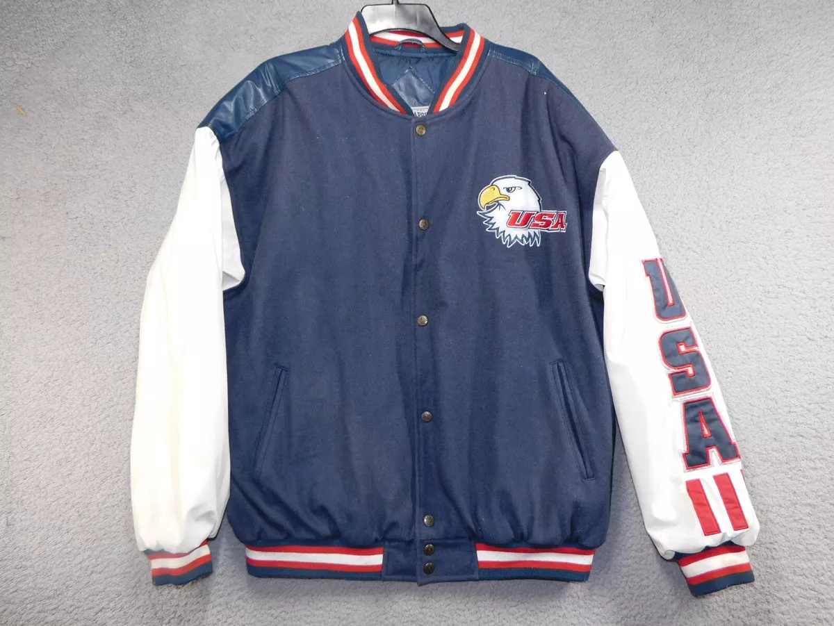 Men s Steve Barry s Brand Red White Blue USA Eagle Bomber Jacket Size XL