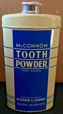 1960's McCONNON Tooth Powder Tin - Winona, Minnestoa "Unused New Old Stock"