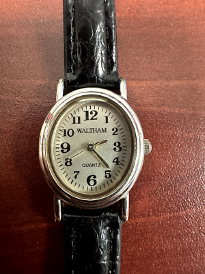 Waltham Ladies Watch WTH44 Quartz Black Leather Band Oval 22 mm