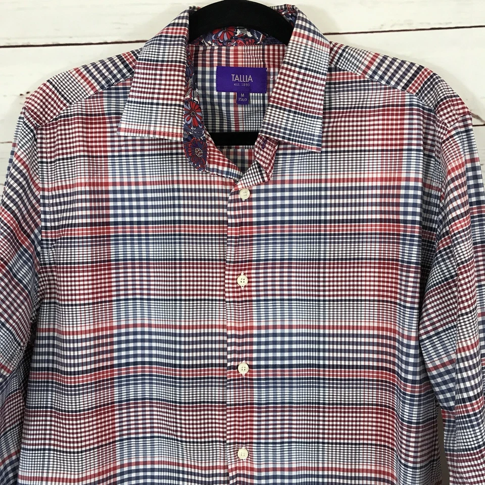 Camisa de hombre Tallia abotonada manga larga roja/azul a cuadros talla M Foto 2 de 4