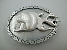vintage flaming skull harley flames biker belt buckle
