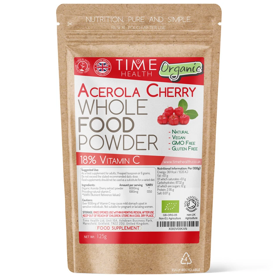 Time Health Organic Acerola Cherry Powder Extract - 18% Natural Vitamin C - UK