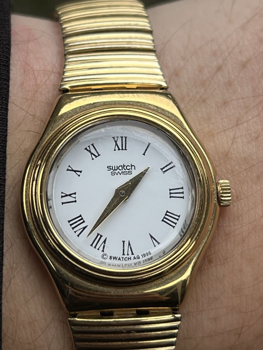 Swatch Watch Irony Vintage 1995 Women Gold Plated Working Swatch Watch Irony Vintage 1995 Women Gold Plated Working