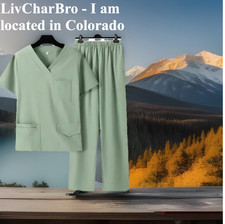 OLIVE GREEN Scrubs Women 4 Way Stretch V-Neck Top Pant Set with Pockets Scrub