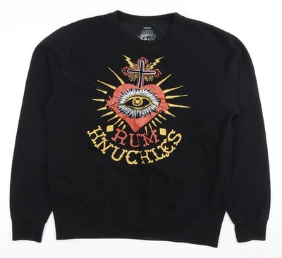 Rum Knuckles Herren Schwarz Medium Grafik Pullover Sweatshirt