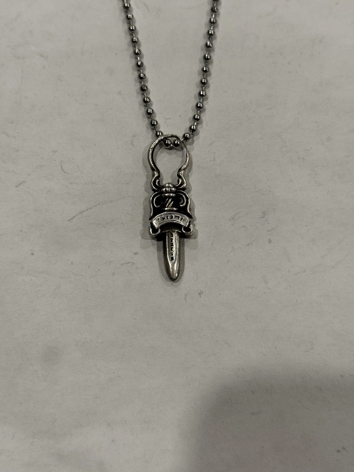 Chrome Hearts Dagger Pendant Ball Chain Sterling Silver Necklace .925 #5 CH