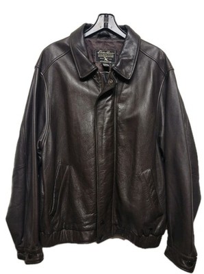 Vtg Eddie Bauer Dark Brown Heavy Leather Jacket Mens Sz L Tall Full Zip