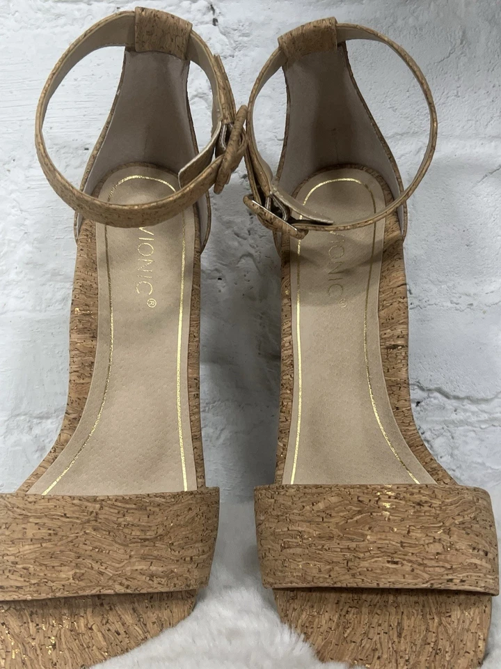 Vionic 7.5 Rosie Cork Strappy Tan Sandals, Pre-owned Good - Image 2 of 4