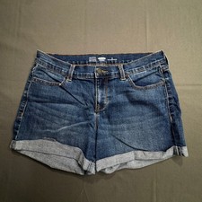 Old Navy Womens Denim Shorts Cuffed Roll Hem Mid Rise 8 Blue Stretch Boyfriend