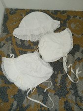 Vintage Lot Of 3 Baby Bonnets White Eyelet Lace Chin Tie Cottagecore Prairie