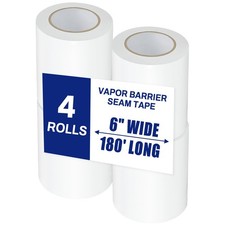 4 Roll, White Vapor Barrier Tape, 6" Wide x 180' Long, PE 9 mm Polyethylene T...