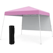 10 X 10FT Pop up Canopy Tent w/ 1 Sidewall Portable Backpack, 4 Stakes Slant leg