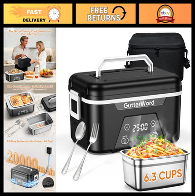 Portable Heated Lunch Box, 6.3 Cups, Cordless Electric Food Warmer, 20000mAh Bat