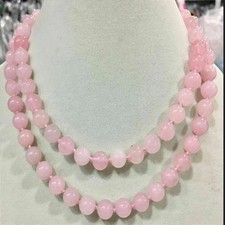 Women Sweet Pink Jade Necklace Round Smooth Gemstone Beaded Jewelry Gift Party