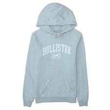 Hollister maglione donna grigio felpa con cappuccio media logo ricamato casual